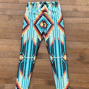 Goldsheep Leggings, bright grid print. Size Medium. NWOT.